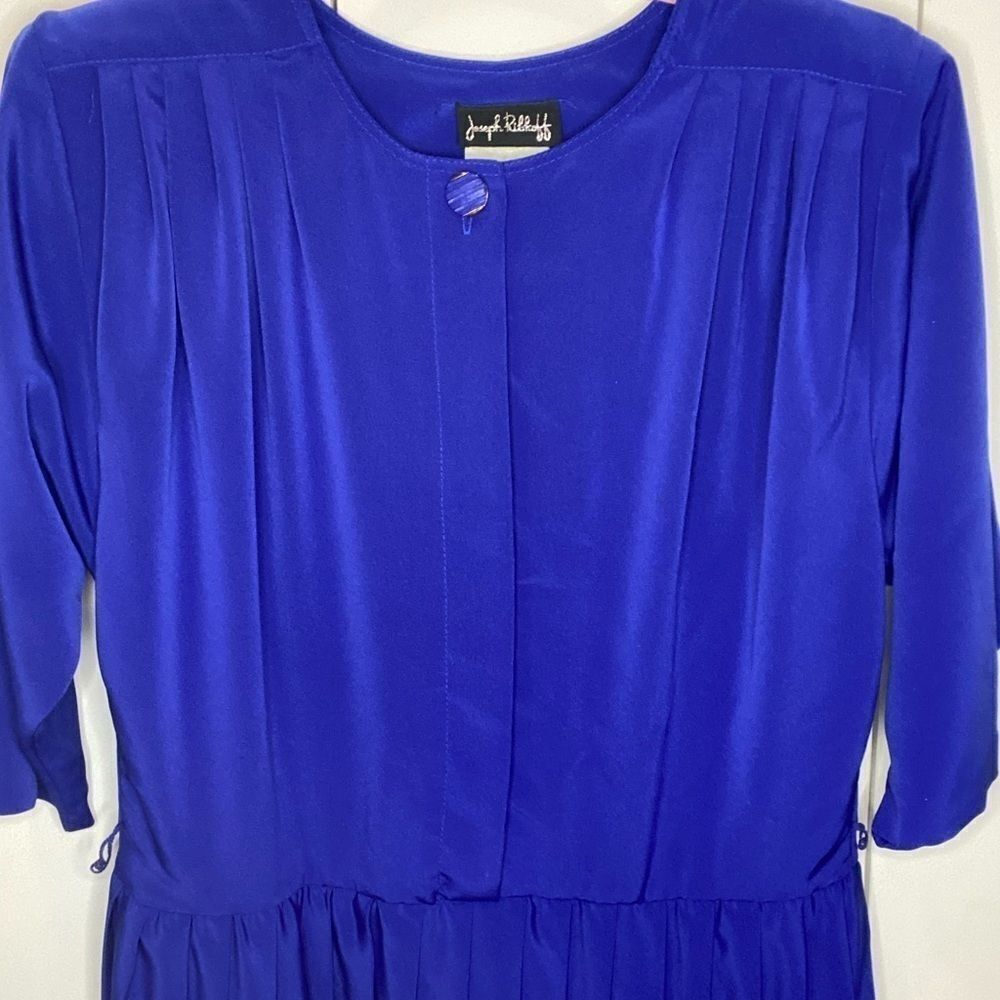 🌷 Joseph Ribkoff🌷 Vintage Royal Blue Pleated Dress With White Stripe Hem Size 11 - Picture 11 of 14